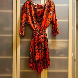 Bright orange leopard print straight dress